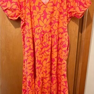 J Crew Orange Pink Tropical Floral Dress Size 16 Summer Vacation